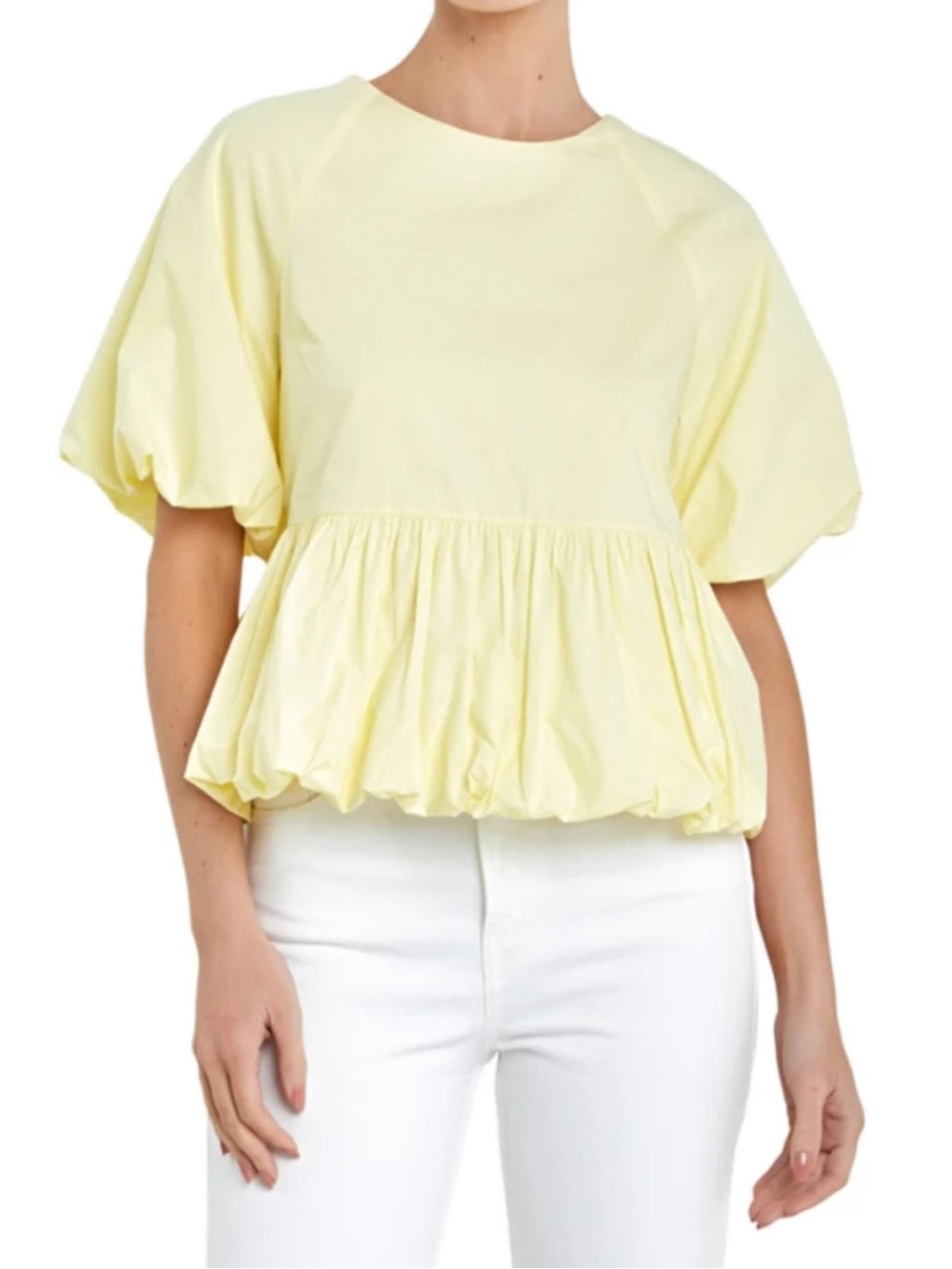 ENGLISH FACTORY WOMENS BALLOON POPLIN TOP BLOUSE YELLOW MEDIUM NEW PUFF SLEEVE